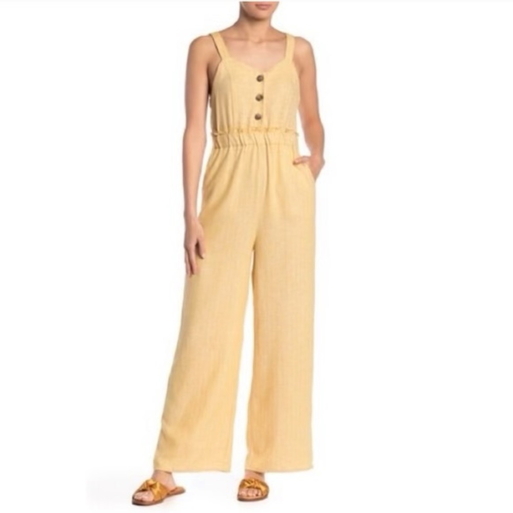 Romeo & Juliet Mustard Striped Linen Jumpsuit